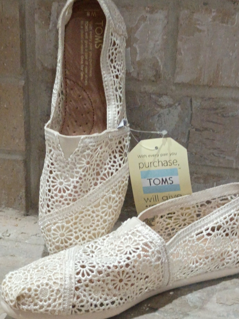 TOMS Women's Crochet Slip-On Shoes in Cream